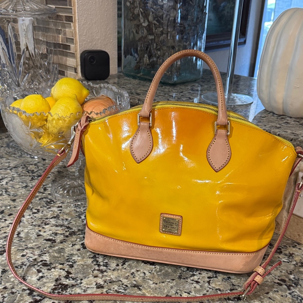 Dooney & Bourke Glossy Yellow and Tan Satchel